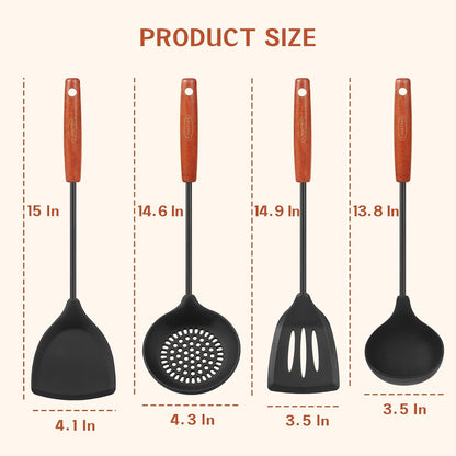 FJNATINH Wok Tools, Wok Utensil,Wok Spatula,Ladle,Skimmer Tool Set,Non Stick Heat-Resistant Silicone Cooking Utensils BPA Free Kitchen Utensils Cookware, Pack of 3,Black