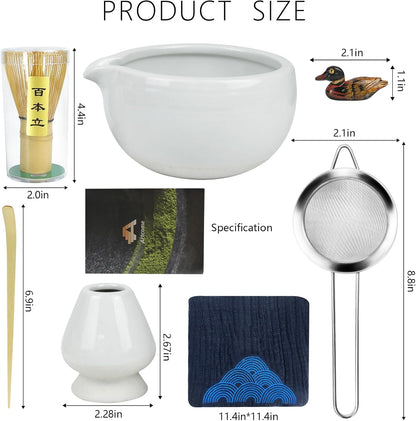 Artcome 7 Pcs Complete Matcha Ceremony Kit for Tea Ceremony, Bowl with Pouring Spout, Whisk, Tea Scoop, Matcha Powder Strainer, Matchatools For Making Usucha, Koicha and Matcha Latte (Black)