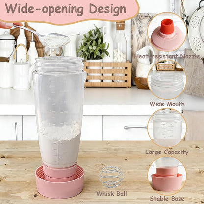 Pancake Batter Dispenser with Wire Whisk, BlenderBall, Silicone Spatula and Brush, Cleaning Brush, 1000 ML Large Capacity Leak-Proof Design for Pancakes Waffles Muffins and Crepes