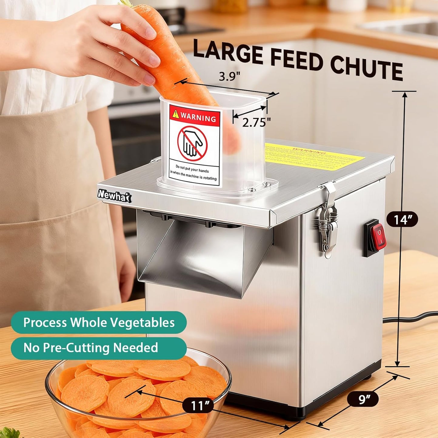 Newhai 4 in 1 Commercial Vegetable Processor Multifunctional Automatic Vegetable Slicer Dicer & Shredder Wavy Potato Cutter Machine 330lb/h Stainless Steel Vegetable Fruit Cutter 200W 110volt