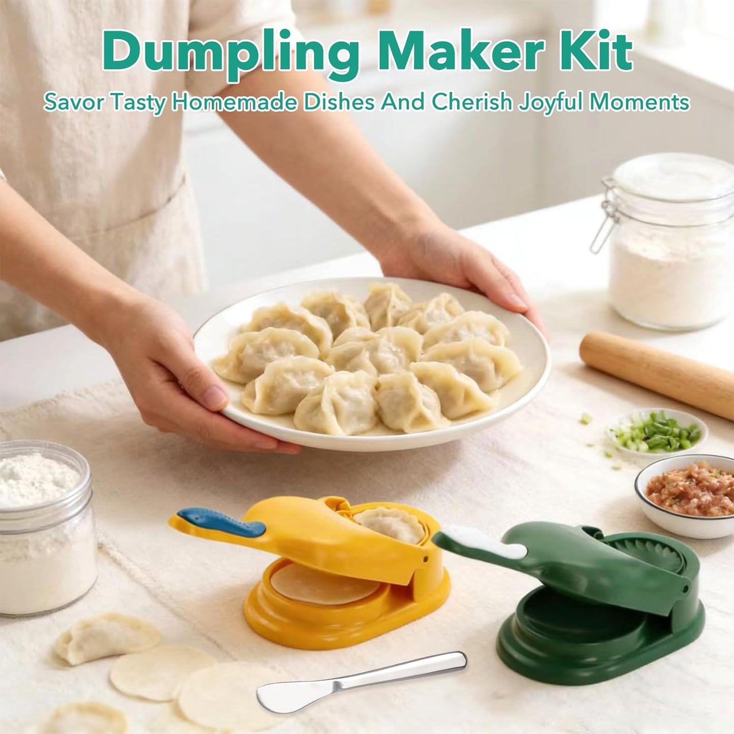 2PCS 2 In 1 Dumpling Maker, Empanada Maker Press with 2 Spoon Pierogi Maker Kitchen Press Ravioli Mold Manual Pastry Dumpling Wrapper Machine for Chinese Food, Perogies, Pierogi, Hand Pie