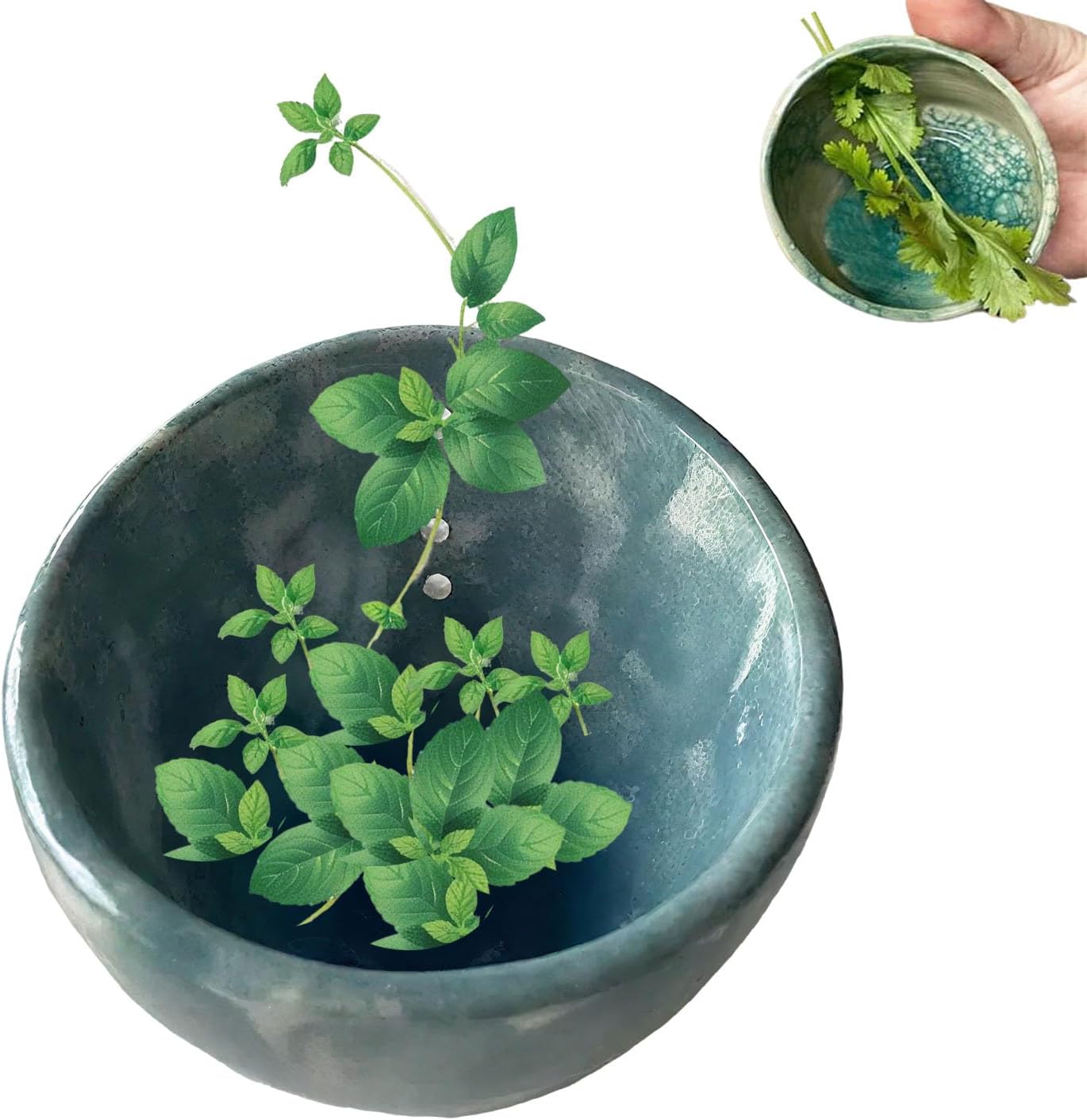 2025 New Handmade Pot Herb Stripper, Herb Stripper Bowl Ceramic, Used for Separating Leaves and Stems, Different Sizes of Holes Suitable for Leaves of Different Sizes (Blue)