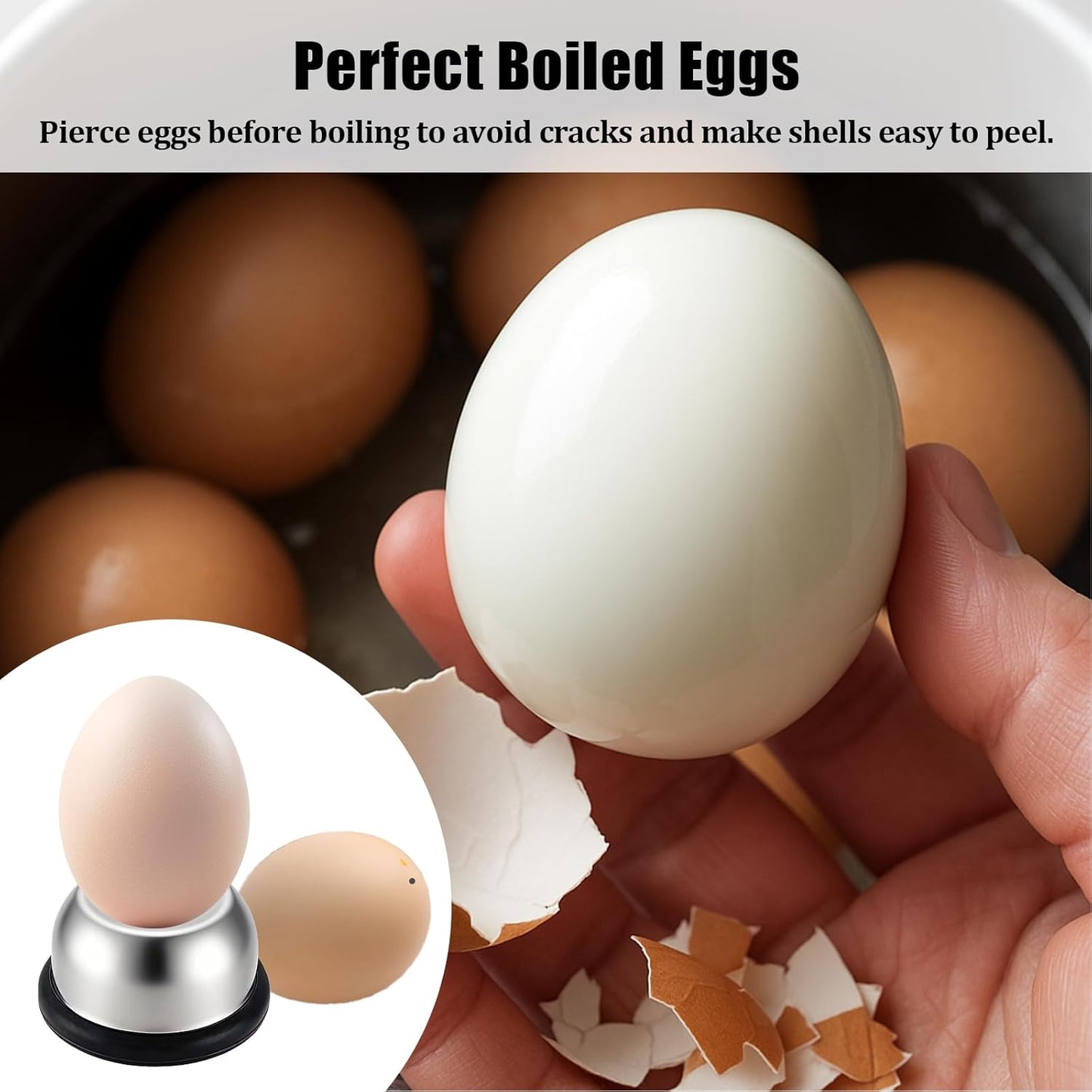 2PCS Egg Piercer for Raw Eggs, Stainless Steel Needle Egg Punch Tool with Black or Blue Anti-Slip Base to Get Good Hard Boiled Eggs for Home and Commercial Kitchen Use