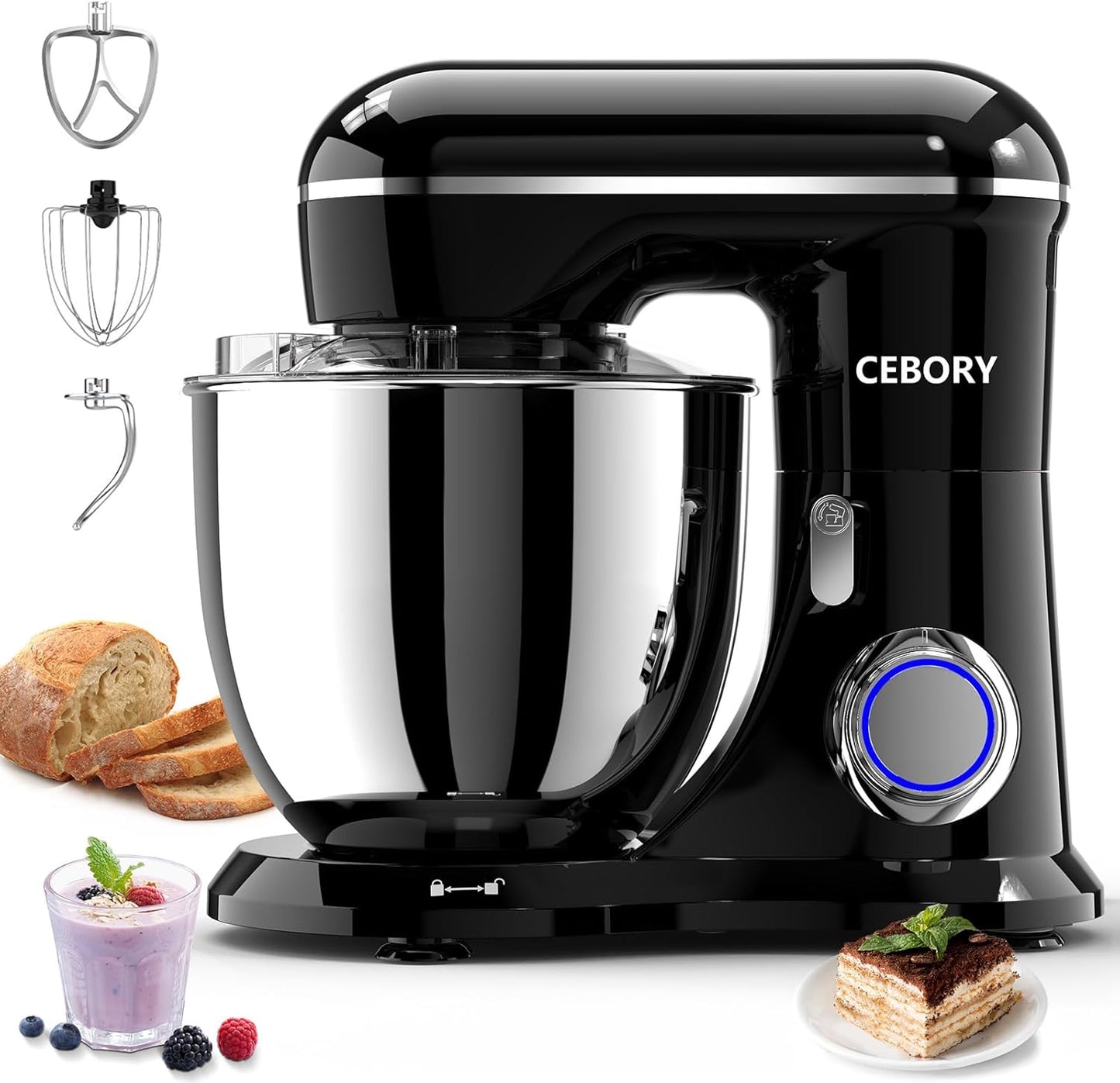 CEBORY 3-IN-1 Electric Stand Mixer, 6.5QT Bowl 660W 10-Speed Kitchen Mixer, Household Food Mixers include Dough Hook, Beater and Whisk, Bread Cake Mixer for Baking and Most Home Cooks, Pink