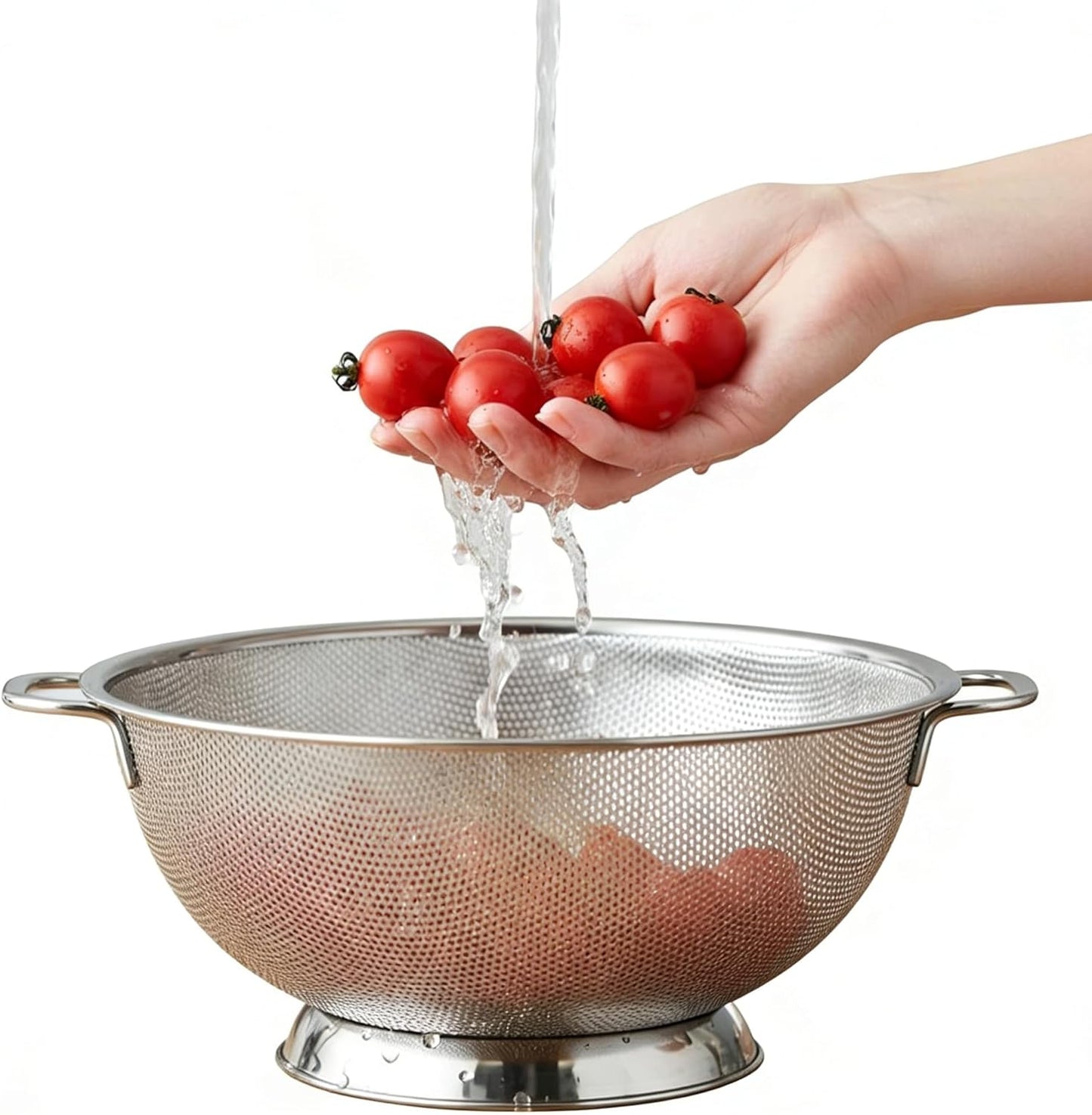 Stainless Steel Colander for Kitchen: Pasta & Vegetable Fruit Strainer Fine Mesh Colander with Dual Handles Non-Slip Base Large Strainer for Cooking