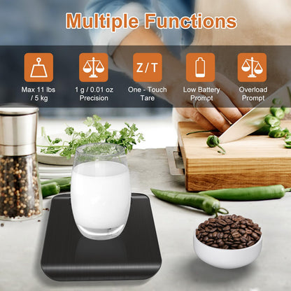 CROWNFUL Food Scale, 11 lb Digital Kitchen Scales with Built-in Coin Battery, Weight Ounces and Grams for Cooking and Baking, 6 Units with Tare Function, LCD Display, 304 Stainless Steel