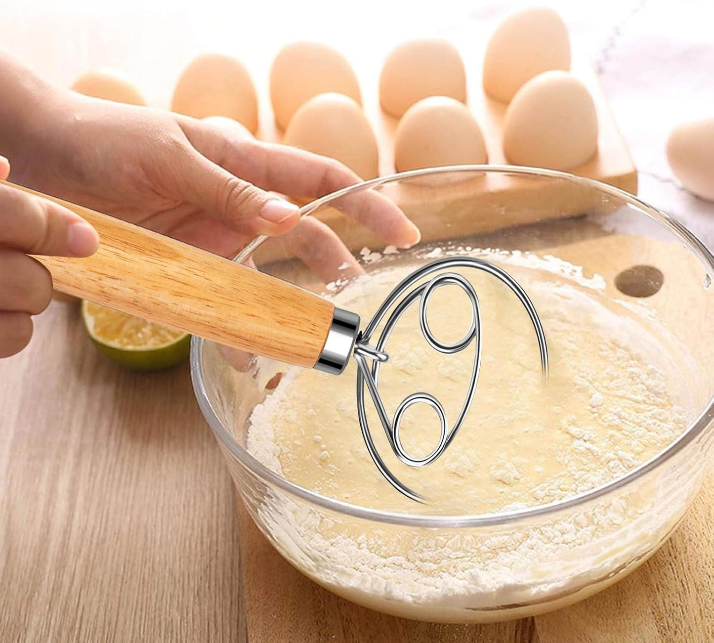 Danish Dough Whisk Stainless Steel Hook Dutch Bread Mixer Hand Tool for Sourdough Baking Making Blending Pastry Pizza