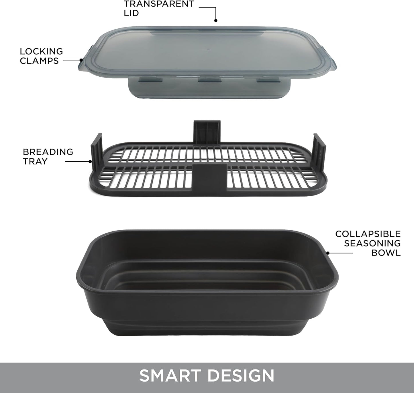COOK WITH COLOR Collapsible Batter Bowl - Mess Free Breading Shaker Container - Great for Fried Fish, Fried Chicken, Onion Rings, Wings & More, Gray