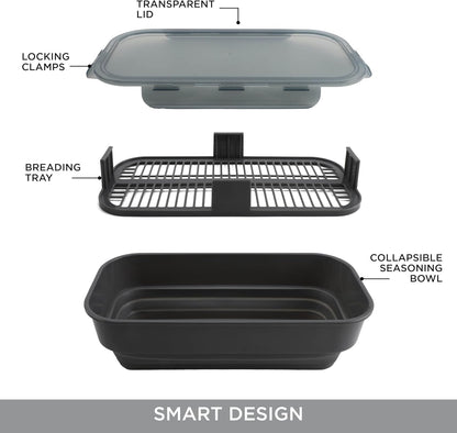 COOK WITH COLOR Collapsible Batter Bowl - Mess Free Breading Shaker Container - Great for Fried Fish, Fried Chicken, Onion Rings, Wings & More, Gray