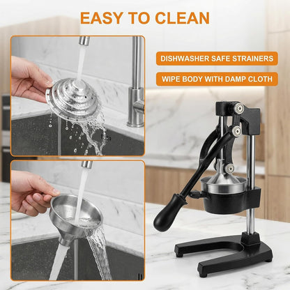 Cast Iron Citrus Juicer - 13.8LB Heavy Duty Manual Orange Press, 304 Stainless Steel Cup & Strainer, Professional Lemon Grapefruit Pomegranate Squeezer for Home Bar Kitchen, Orange