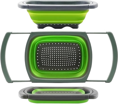 Qimh Colander Collapsible, Over The Sink Veggies/Fruit 6-Quart Strainers and Colanders with Extendable Handles, Folding Strainer for Kitchen