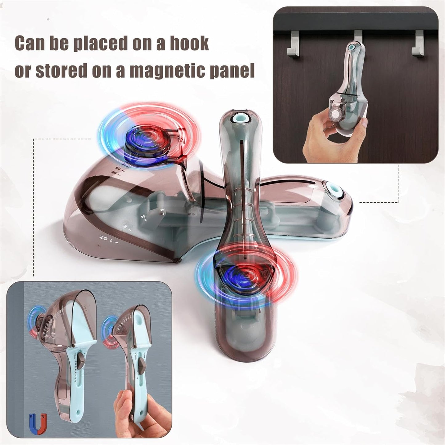 Adjustable Measuring Spoon Set, Small & Large All-in-One Measuring Spoons with Bottom Magnet Multiple-Use Measuring Cup for Kitchen Dry & Liquid Accurate Measurement