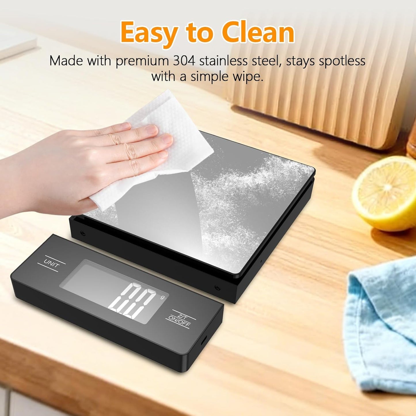 Kitchen Scale with Detachable Display Wireless Stainless Steel Digital Food Scale, 11lb/5kg, 1g Precision, Backlit LCD, Tare Function for Baking, Coffee Brewing & Cooking, Metallic/Black