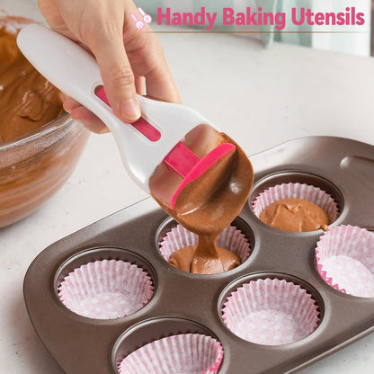 2PCS Cupcake Batter Scoop, One Click Sliding Button Cake Cream Spatulas for Elegant Baking, Pastry & Cake Decorating, ABS and TPE Material