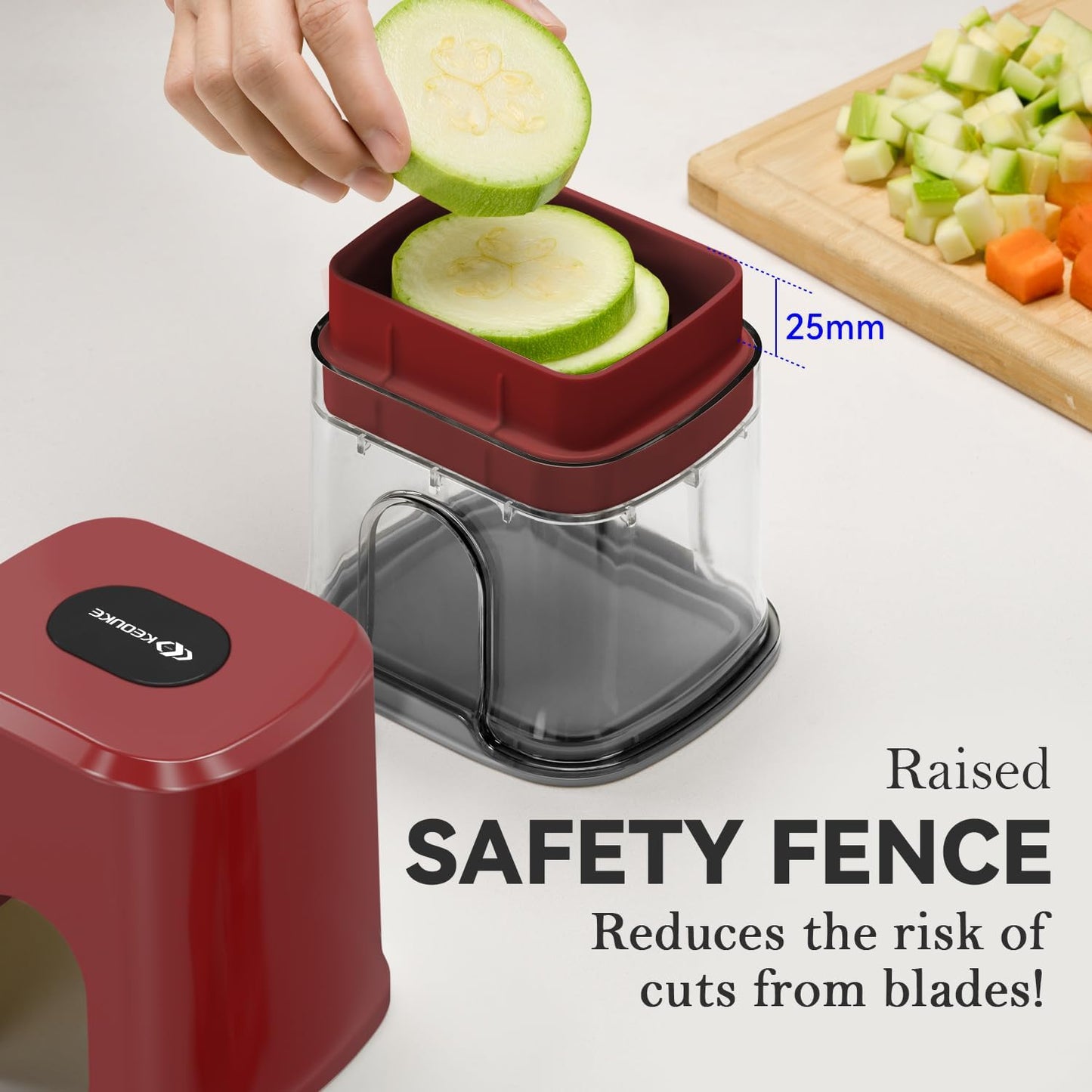 KEOUKE Multifunctional Vegetable Chopper Bowl White - 3 Interchangeable Blades Potato French Fry Cutter with Container & Storage Box Food Chopper Dicer for Cucumber, Tomato, Carrot, Onion