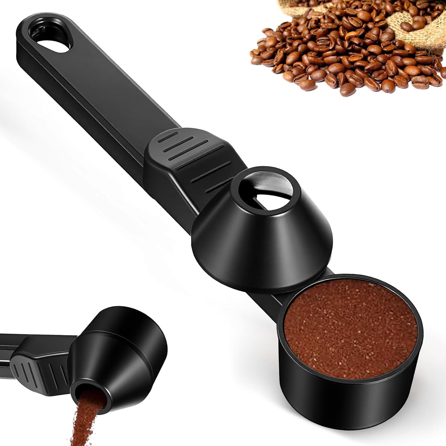 cobee Coffee Scoop With Funnel, Measuring Spoon Slide Scoop for Ground Coffee Protein Powder Reusable Pods(Black)