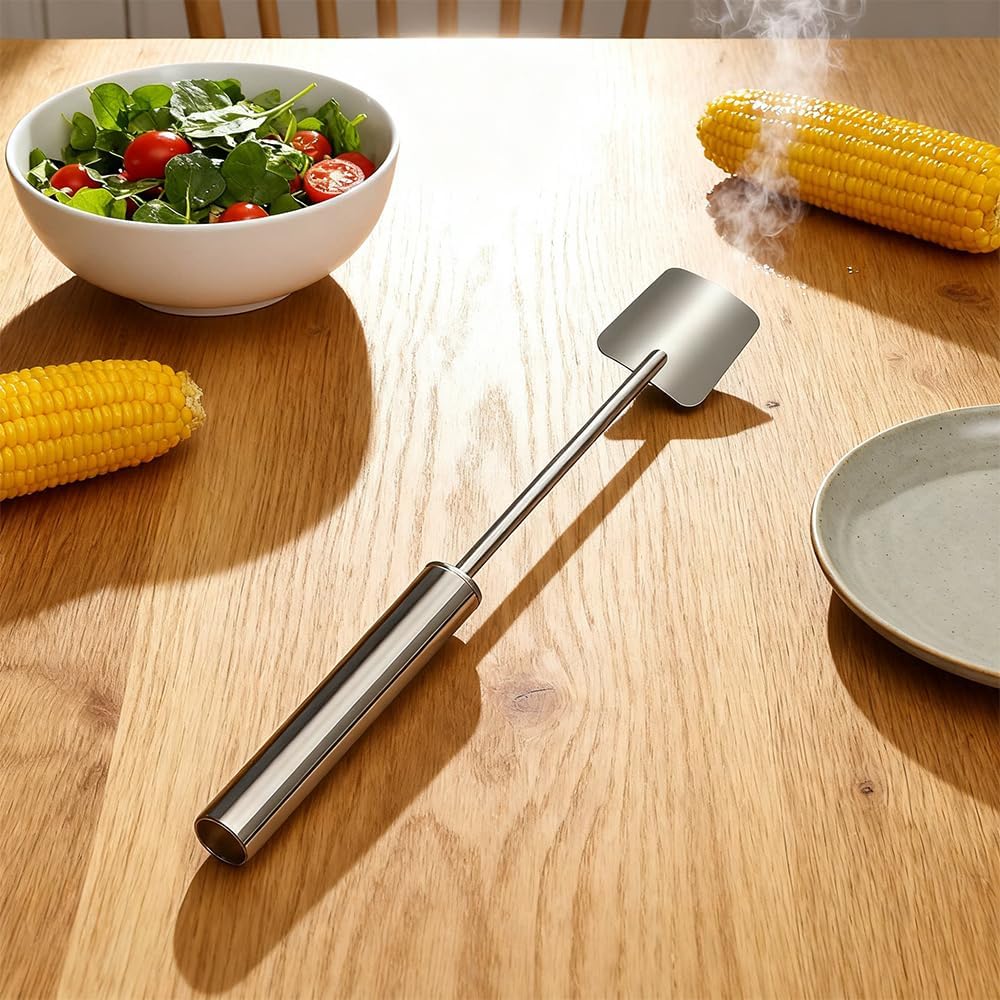 Corn Peeler for Corn on The Cob: Stainless Steel Corns Stripper Tool with Long Handle - Quick Corns Cutter for Kitchen, BBQ, Salad & Meal Prep (1)