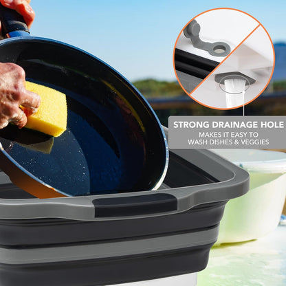 Collapsible Cutting Board(2.11 Gal/8L), BBQ Prep Tub with Locking Lid, Foldable Camping Sink with Colander, Multifunction Dish Basin for Kitchen, Bowl, Vegetable and Fruit, Storage Basket for Picnic