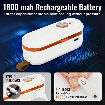 2-in-1 Mini Bag Sealer with Knife, Rechargeable Heat Sealer, 3 Modes for Light/Medium/Heavy Bags, Portable Snack Sealer