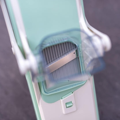 EDI Safe Mandoline Slicer - 5 Interchangeable Blades, Dishwasher Safe, Easy Set-Up - White & Mint Green