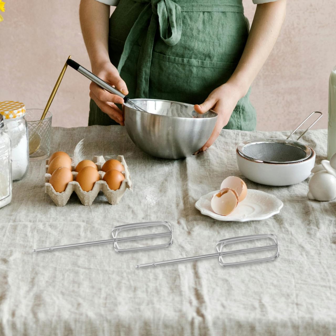 PRETYZOOM Hand Mixer Attachments 2-Pack Replacement Beaters for Electric Whisk and Drill Mixers Stainless Steel 8.38X1.77X1.77In Efficient Egg Whisking and Dough Mixing Kitchen Tool