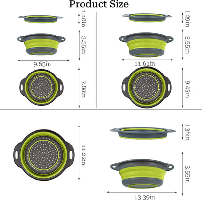 Collapsible Colander 3-Pack Set Space-Saving Foldable Kitchen Strainer with Non-Slip Base Durable Thickened PP+TPE Collapsible Strainers for Pasta, Vegetables, Fruits (Gray-White)