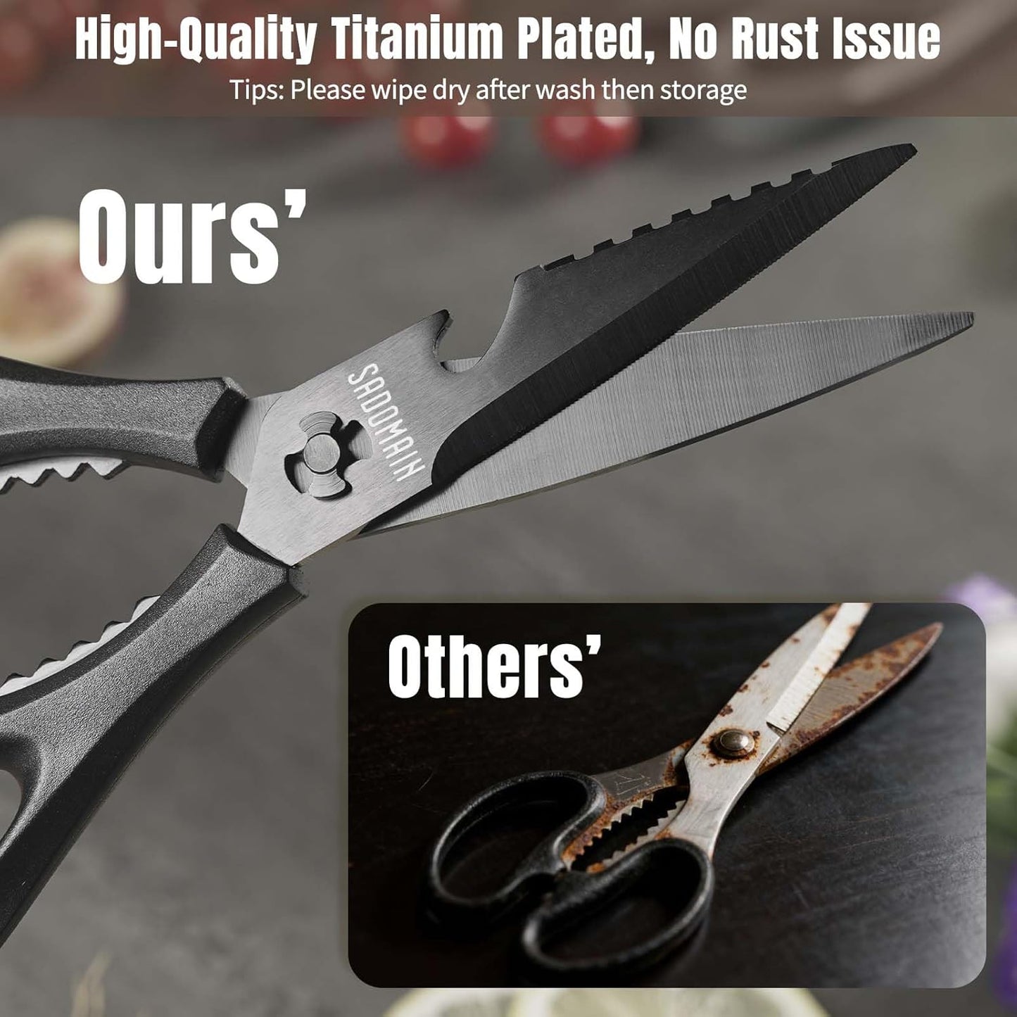 Kitchen Scissors All Purpose, Extra Sharp Kitchen Shears with Knife Sharpener & Sheath, Solid & Durable Stainless Steel Scissors with ANTI-RUST Black Titanium Plated, Dishwasher Safe - Green
