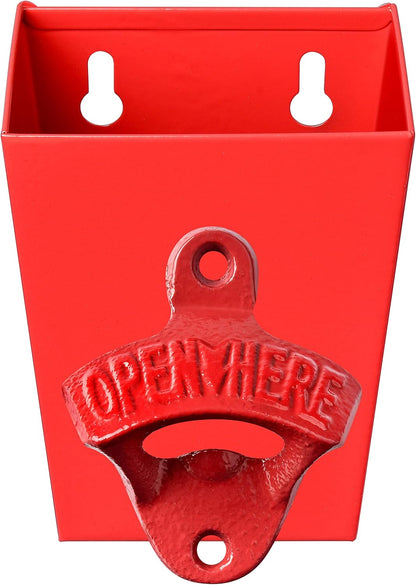 Satin Black Cast Iron Bottle Opener Wall Mounted with Bottle Cap Catcher Narrow