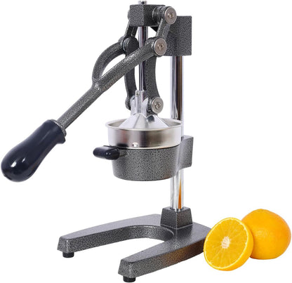 Extra-Large Commercial Grade Cast Iron Citrus Juicer, Heavy Duty Manual Hand Press Countertop Squeezer for Fresh Orange, Grapefruit & Citrus Juice (Orange)