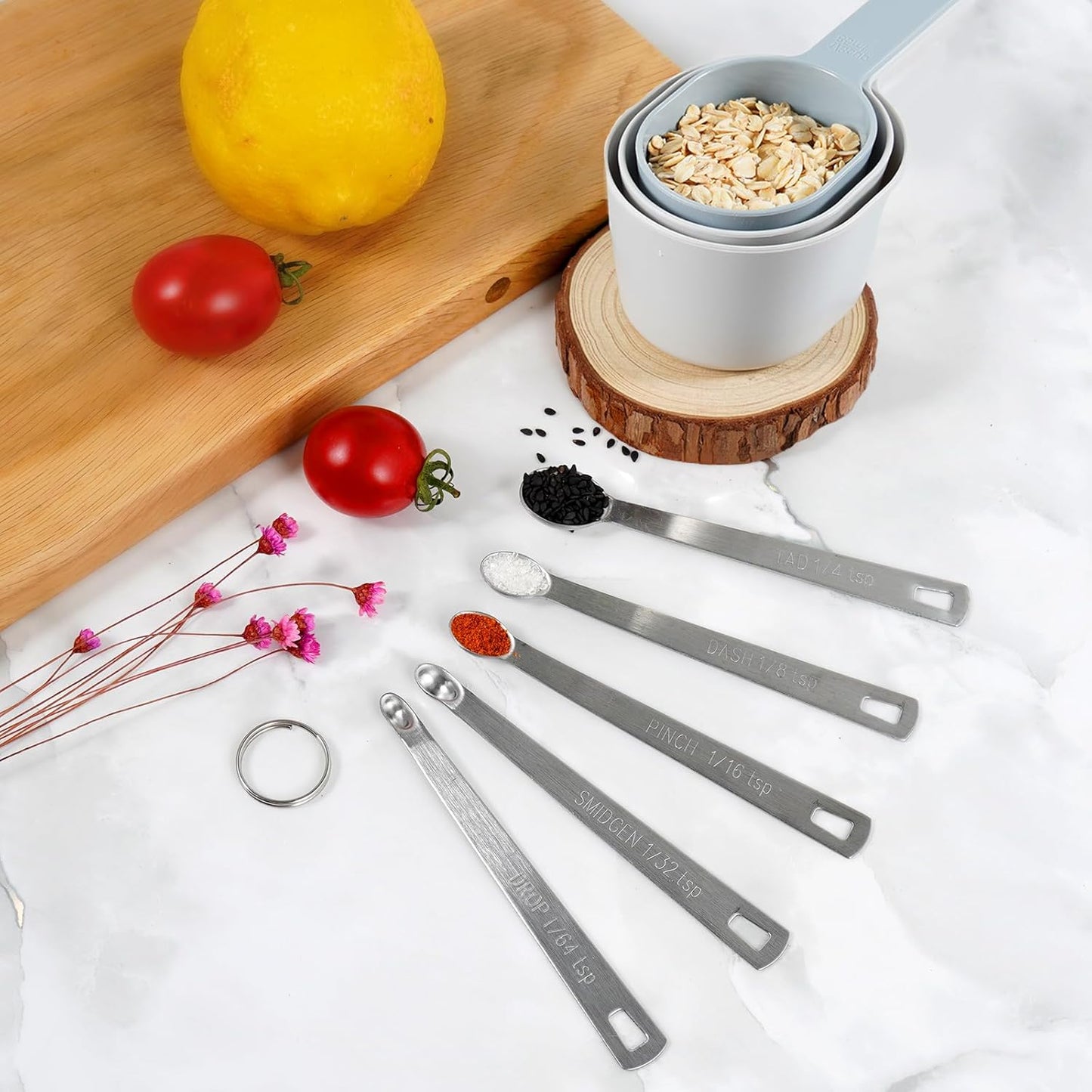 19 Pieces Measuring Cups and Spoons set, Includes 10 Stackable Measuring Cup with Lid and 9 Magnetic Measuring Spoons, Tablespoon for Liquid and Dry, BPA Free, Dishwasher Safe (Black)