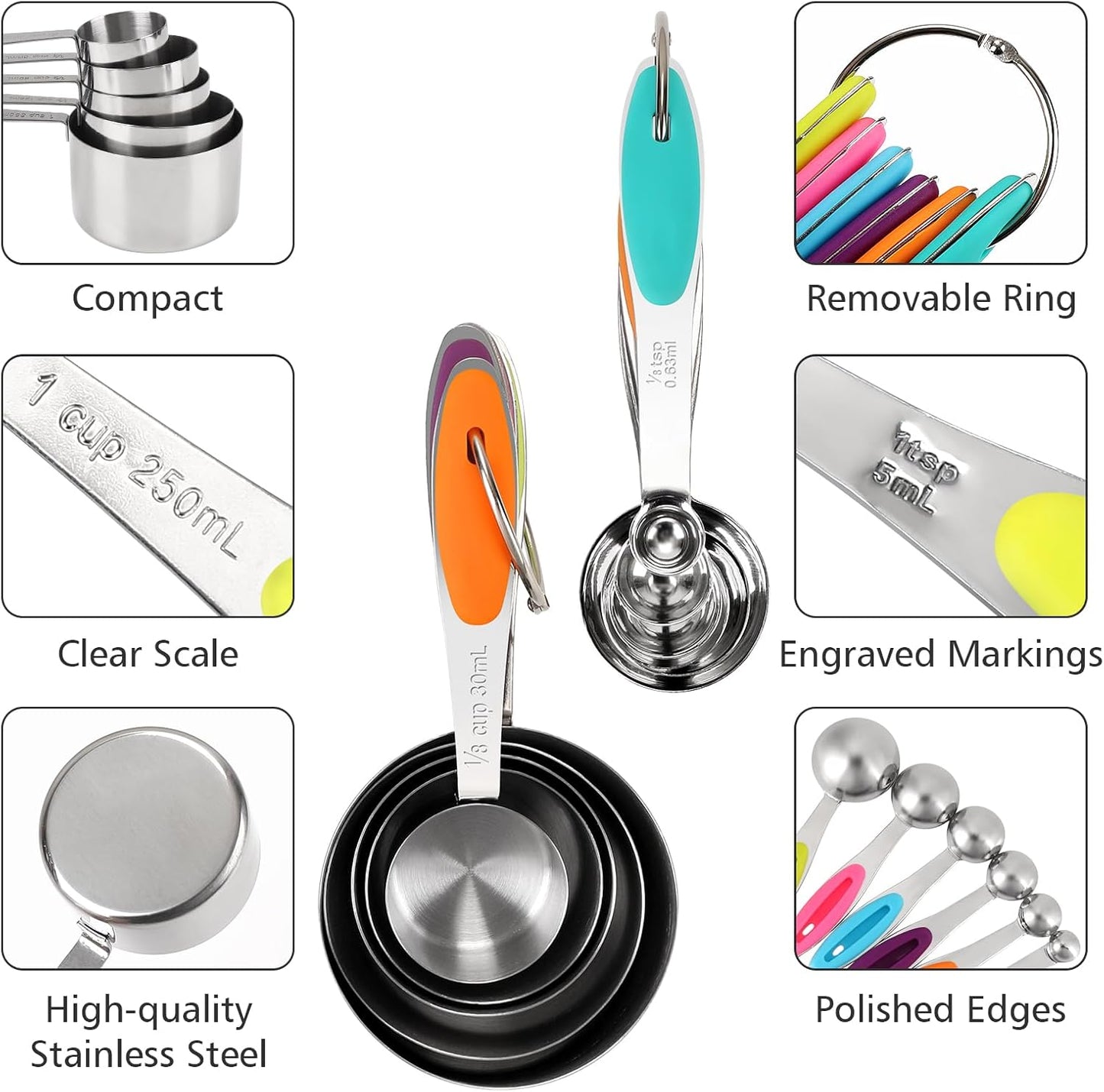 Accmor 11 Piece Stainless Steel Measuring Spoons Cups Set, Premium Stackable Tablespoons Measuring Set for Gift Dry Liquid Ingredients Cooking Baking