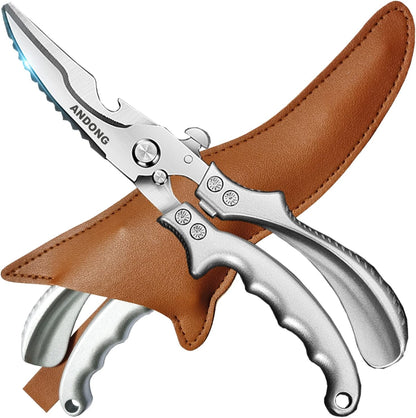 ANDONG Upgrade Heavy Duty Stainless Steel Kitchen Scissors - Professional Poultry Shears for Bone, Meat, Chicken, Fish, Turkey, Vegetables,Spring Loaded Multipurpose Ultra Sharp Utility Scissors