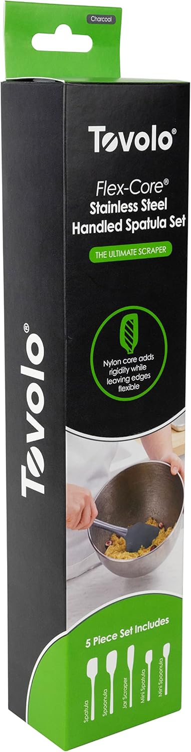 Tovolo Stainless Steel Handled Silicone Spatula Set of 5 White, Dishwasher Safe Kitchen Spatula Set for Cooking Baking, Non Toxic BPA Free Silicone Spatula set with Metal Steel Handle