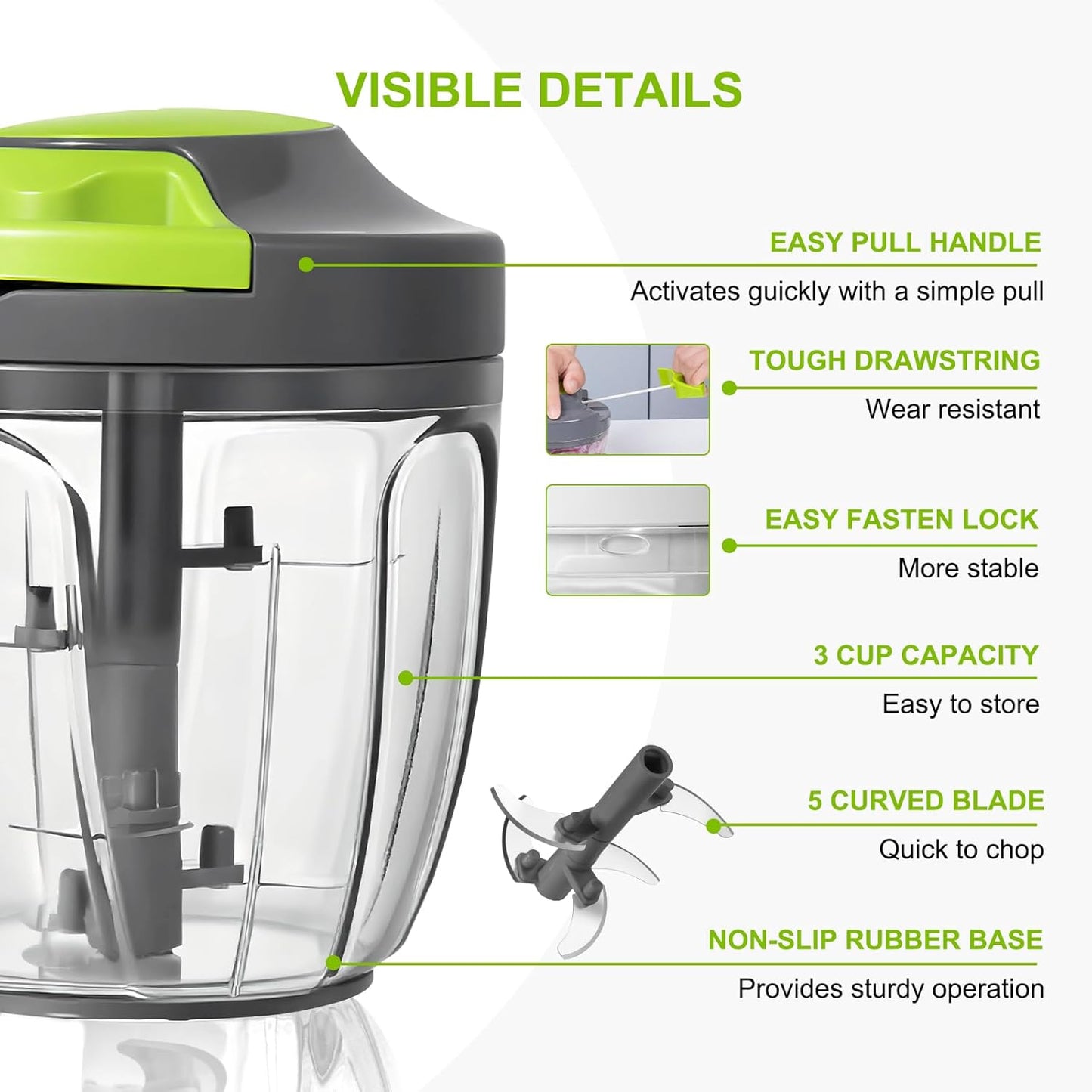 Manual Food Processor Vegetable Chopper, Portable Hand Pull String Garlic Mincer Onion Cutter for Veggies, Ginger, Fruits, Nuts, Herbs, etc.,500ml