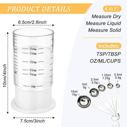 6 Pcs Adjustable Measuring Cups Set Includes 2 Cup Push up Measuring Cup and 5 Measurings Spoon for Peanut Butter 4 in 1 Liquid Dry Semi Solid Ingredient Home Cooking Tool