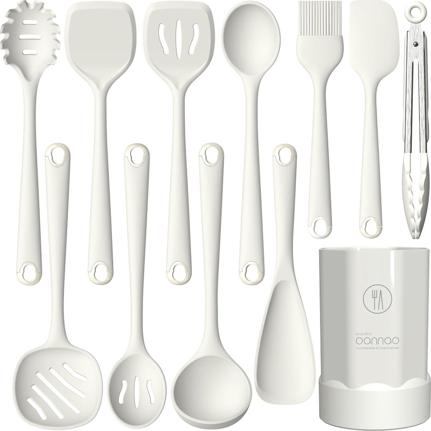 oannao Silicone Kitchen Utensils Set, 600°F Heat Resistant Silicone Cooking Utensils, Spatula, Spoon, Whisk, Tongs, Kitchen Gadgets Sets for Nonstick Cookware, Dishwasher Safe BPA Free (Black)