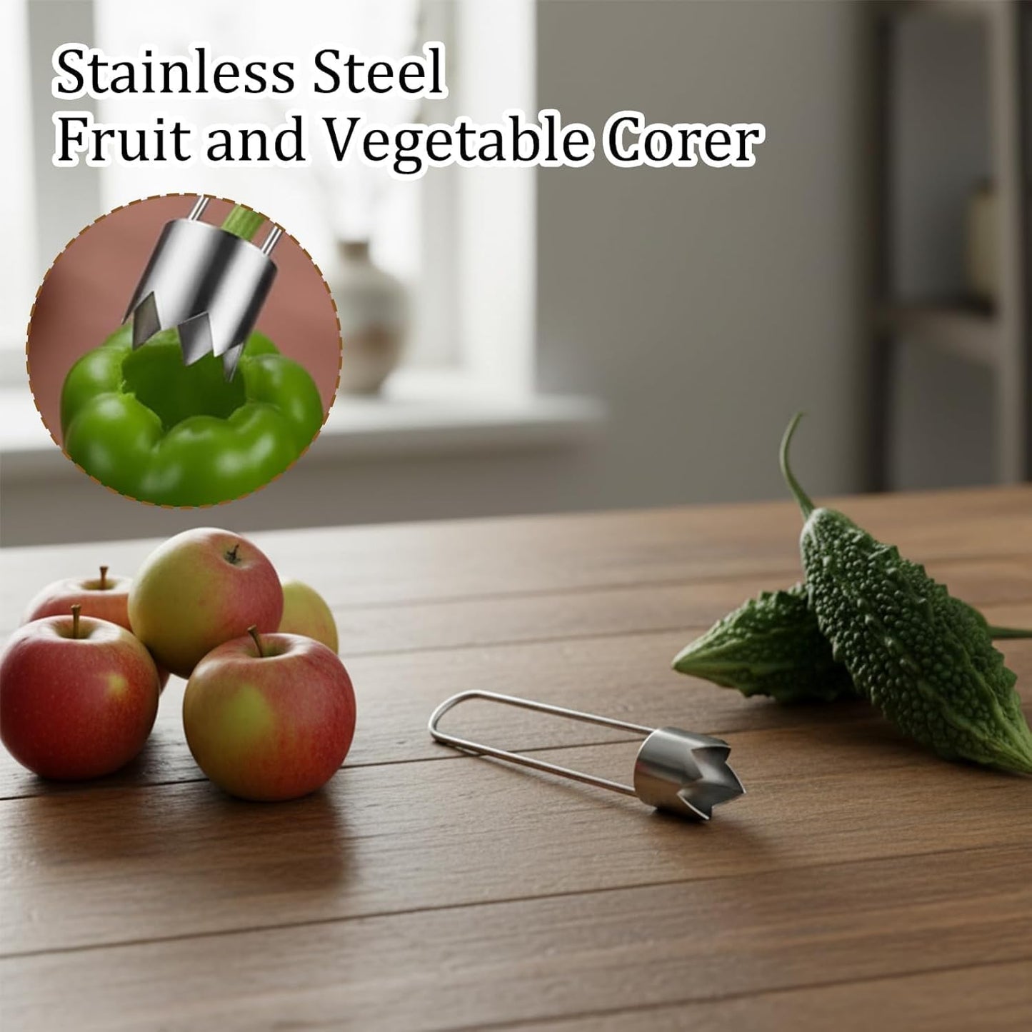 3PCS Red Bell Pepper Seed Corer-Multifunctional Fruit And Vegetable Core Remover,Kitchen Gadgets for Pepper, Pineapple, Pear (silvery)