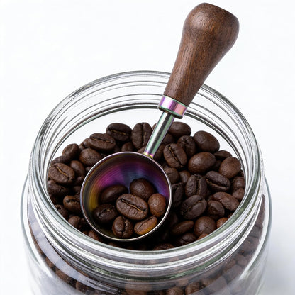 Retro Vintage Stainless Steel Coffee Scoop with Walnut Wood Handle, 10g Espresso Measure, 30ml Water Capacity (1, Gunmetal)