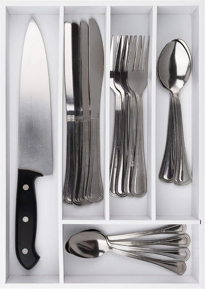 Pristine Bamboo Silverware Organizer - Small Extra-Deep Wooden Kitchen Drawer Organizer Divider for Spoons, Forks, Knives & Cutleries - 5 Slots