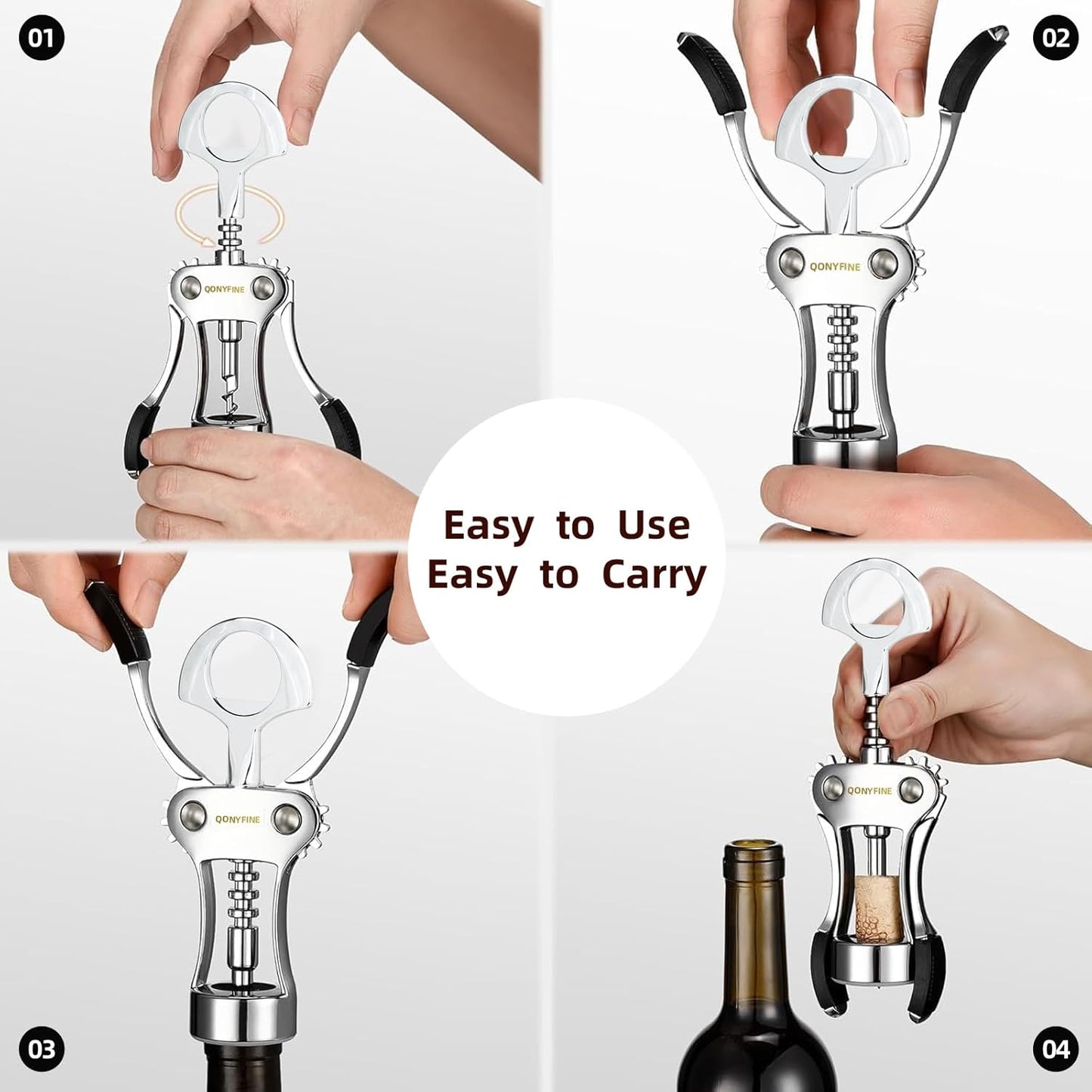Wing Corkscrew Wine Opener, Premium Zinc Alloy Manual Bottle Opener, Heavy Duty Multifunctional Tool for Kitchen, Bar, Restaurant & Waiters (Silver)