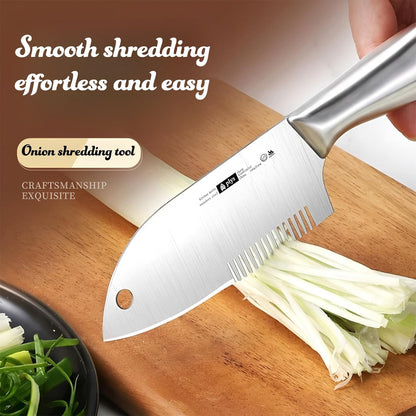 Julienne Slicer Stainless Steel Onion Cutter Scallion Shredder, Vegetable Chopper with Comb Teeth, Kitchen Gadgets (Full Stainless Steel)