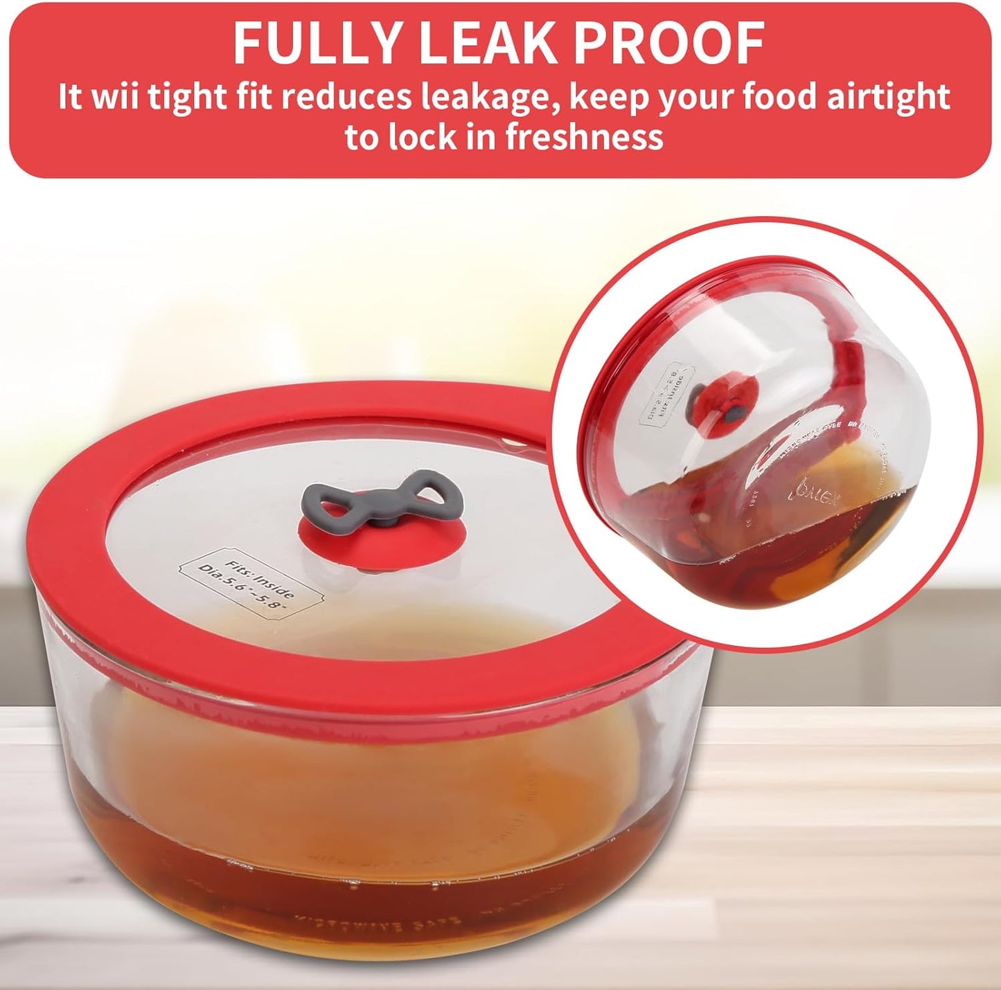 2 Pack Replacement Lids for Pyrex 7201-PC 4 Cup Glass Containers Mixing Bowl Silicone Storage Cover Leakproof Red