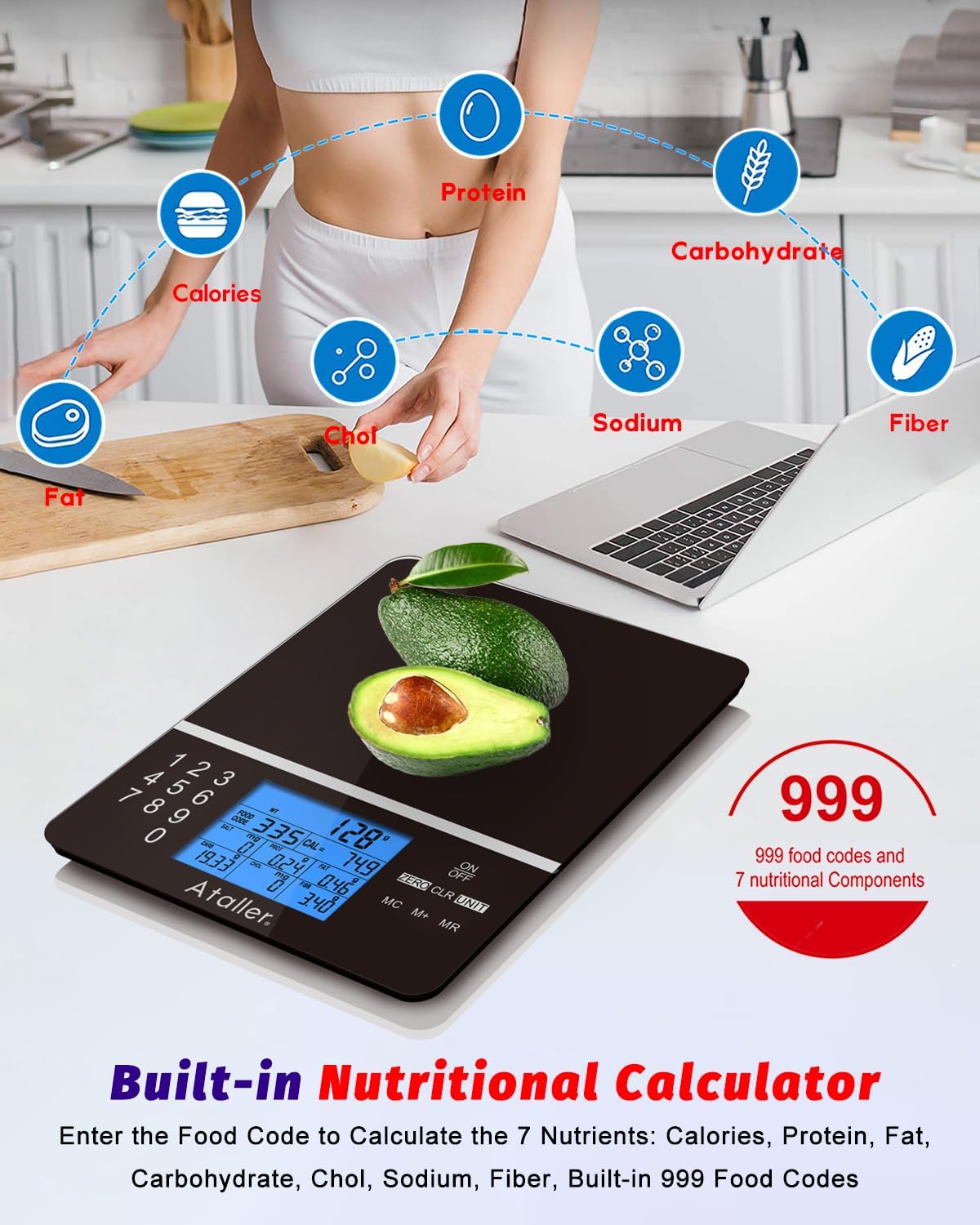 Smart Food Scales with Nutritional Calculator, Smartphone App with 26 Nutrients Tracking, Calorie, Marco, Digital Kitchen Weight Grams and Ounces for Weight Loss, 11 Pounds, Stainless Steel