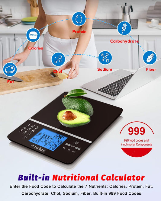 Smart Food Scales with Nutritional Calculator, Smartphone App with 26 Nutrients Tracking, Calorie, Marco, Digital Kitchen Weight Grams and Ounces for Weight Loss, 11 Pounds, Stainless Steel