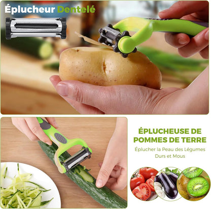 3 in 1 Julienne Peeler Fruit and Vegetable Peeler with Non-Slip Handle Ideal for Peeling Potatoes, Carrots and Various Fruits and Vegetables