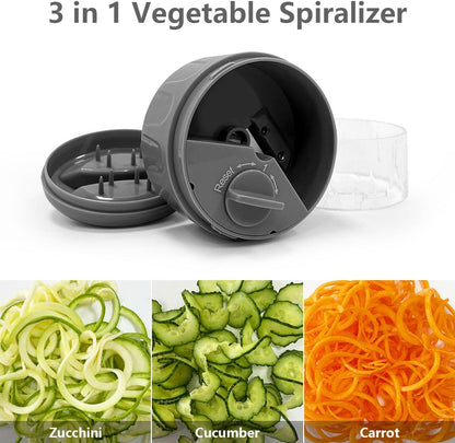 3 in 1 Vegetable Spiralizer Slicer, Adjustable Zucchini Carrot Noodle Maker, Cucumber Spiral Cutter, Easy to Use Kitchen Tool（White）