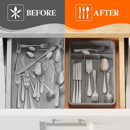 Lifewit Silverware Drawer Organizer Tray, Plastic Cutlery Storage for Kitchen, Flatware and Utensil Holder Divider for Spoons Forks Knives Tableware, 9.1 x 12.6", 5 Slots, Black