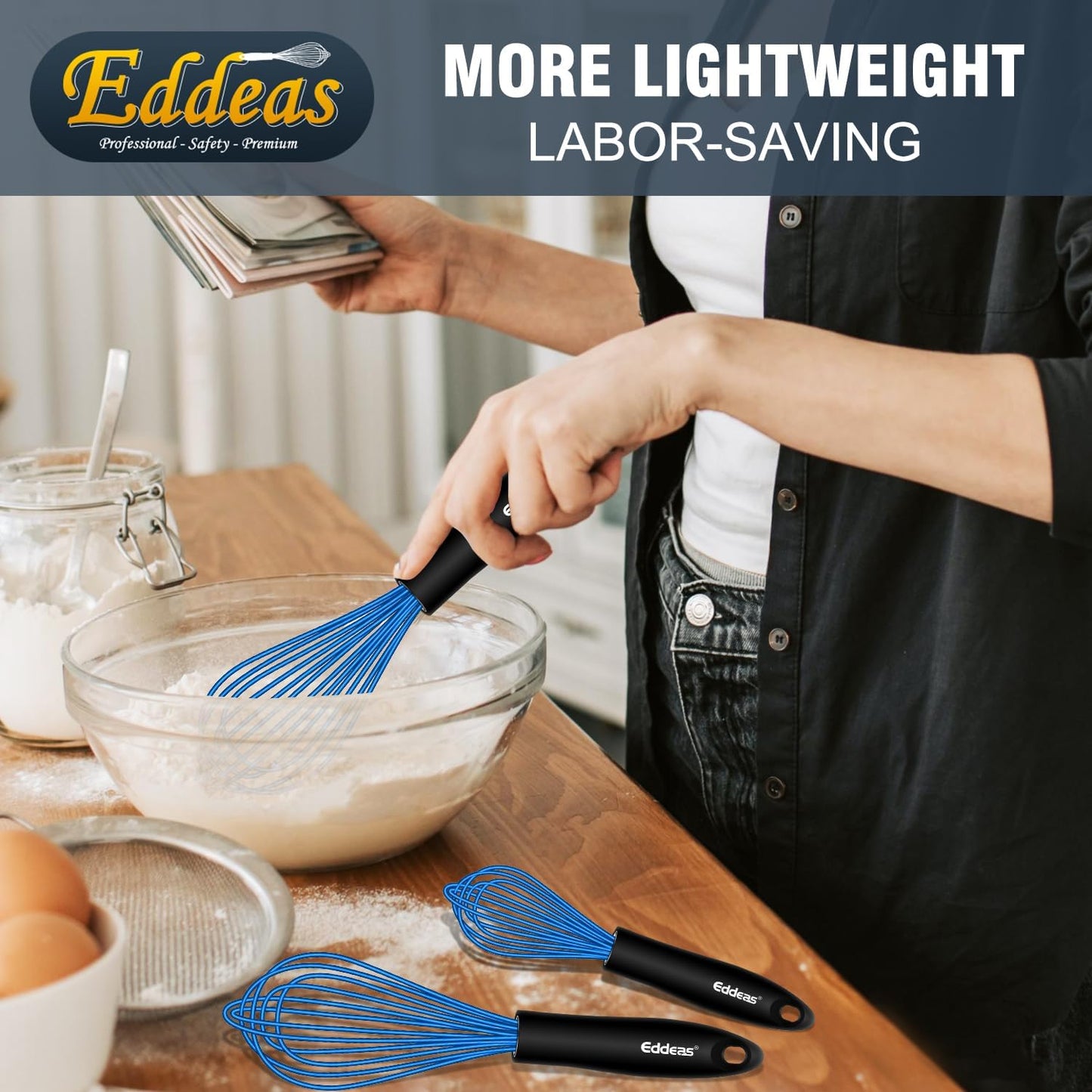 Whisks For Cooking - 500 °F Heat Resistant Silicone Whisk, Heavy Duty 7",9"&11inch Non-Scratch Balloon Kitchen Wisk tool Set, for cooking Wisking, Blending, Beating, Stirring, 3 Piece Black