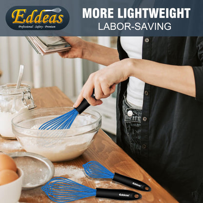 Whisks For Cooking - 500 °F Heat Resistant Silicone Whisk, Heavy Duty 7",9"&11inch Non-Scratch Balloon Kitchen Wisk tool Set, for cooking Wisking, Blending, Beating, Stirring, 3 Piece Black