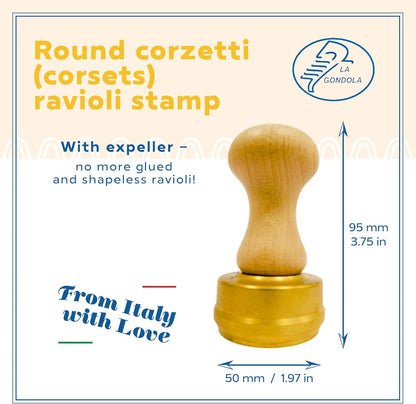 La Gondola Homemade Ravioli Stamp - Square Festooned 1.77x1.77in | Italian Pasta Making Tool for Home and Business | Brass & Natural Wood | Easy to Use Ravioli Stamp | Ravioli Cutter Made in Italy